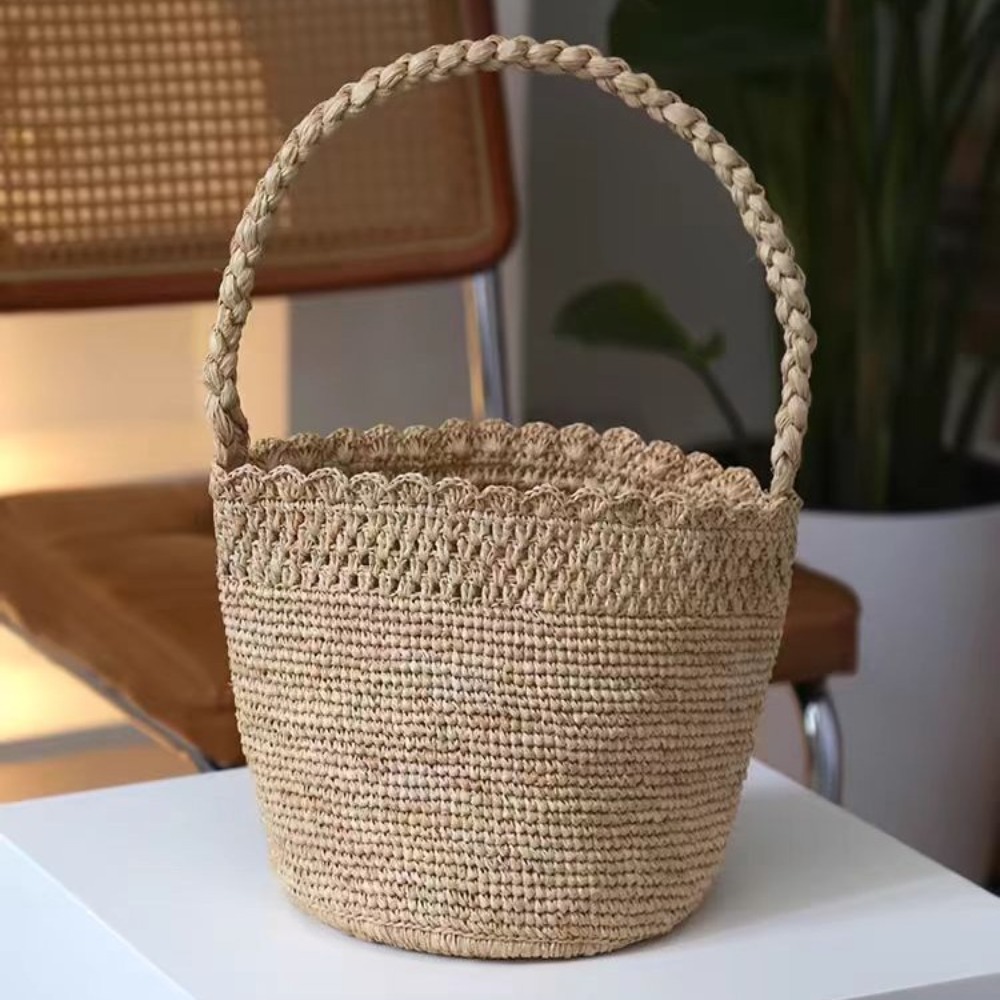 Women'S Raffia Bags - Вязаная крючком соломенная сумка-ведро ручной работы,